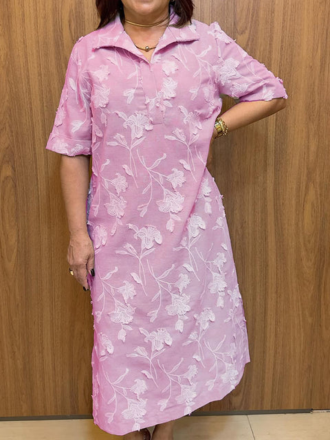 Women's Floral Cotton and Linen Shirt Dress