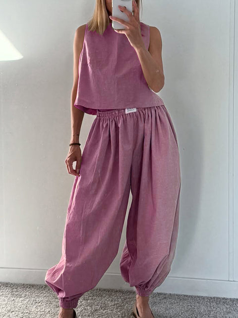Aladdin Pants and Top Cotton and Linen Two-piece Suit