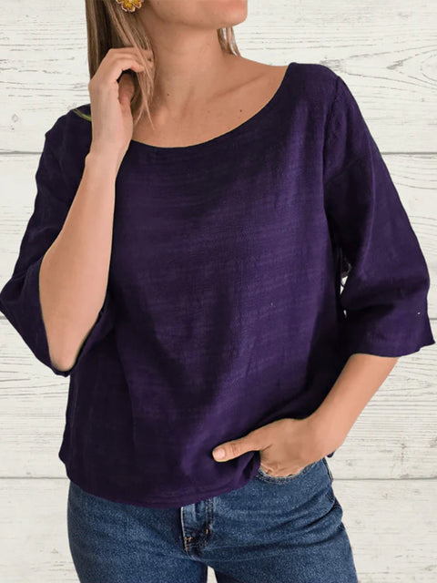 Button-back Cotton and Linen Top
