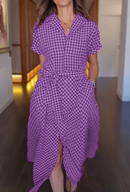 Women's Check Shirt Dress with Belt