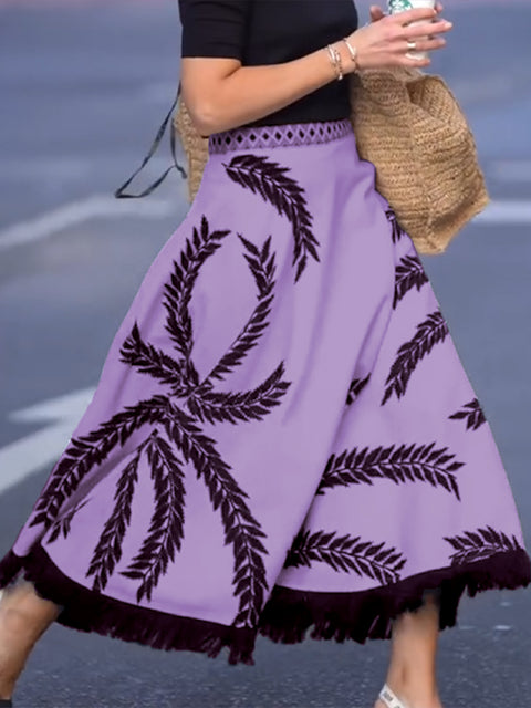 Women's Boho Tassel Hem Leaf Skirt