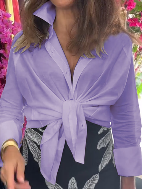 Women's Waist Tie Cotton and Linen Shirt
