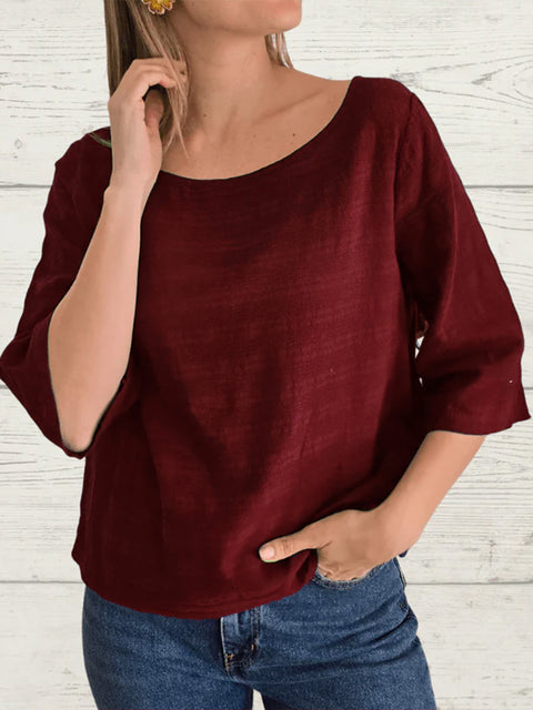 Button-back Cotton and Linen Top