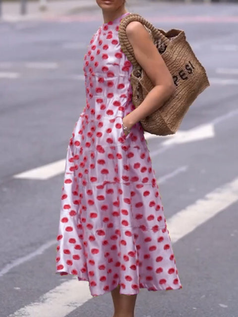 Art Polka Dot A-Line Dress with Pockets