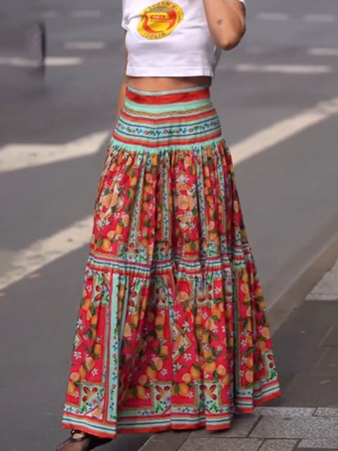 Women's Retro Lemon Flower Print Skirt