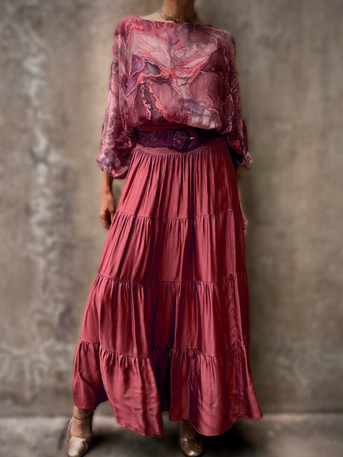 Marble Print Top and Skirt Two-piece Set