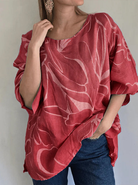 Flower Bloom Cotton and Linen Long-Sleeved Top
