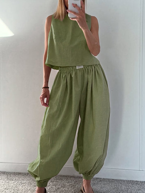 Aladdin Pants and Top Cotton and Linen Two-piece Suit