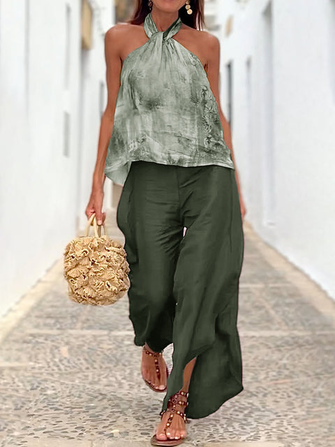 Watercolor Top and Pants Two-piece Set