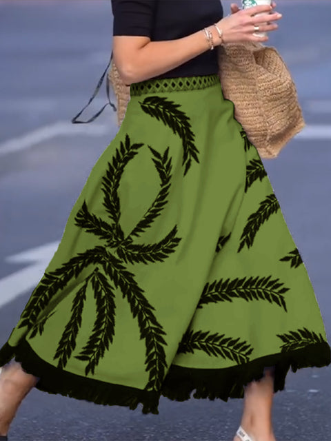Women's Boho Tassel Hem Leaf Skirt