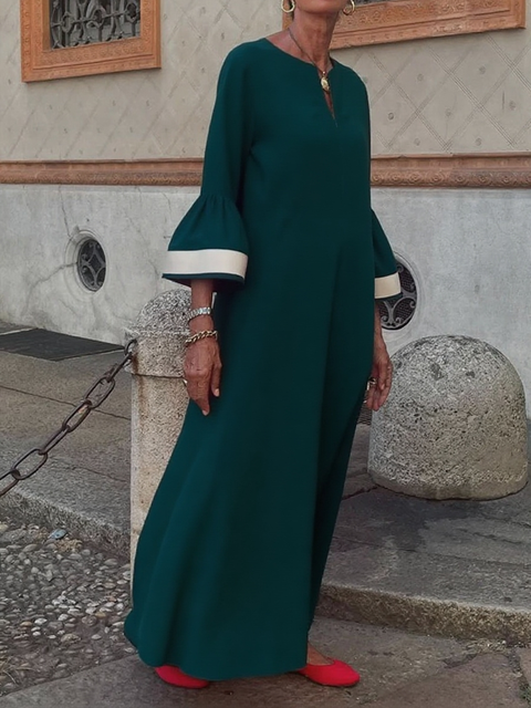Women's V-neck Trumpet Sleeve Maxi Dress