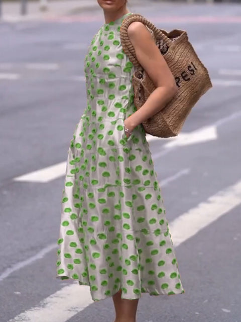 Art Polka Dot A-Line Dress with Pockets