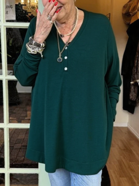 Comfortable Soft Button Long Sleeve Top