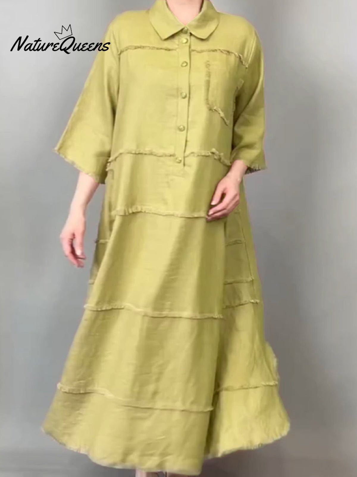 Women's Tassel Pocket Linen Shirt Dress