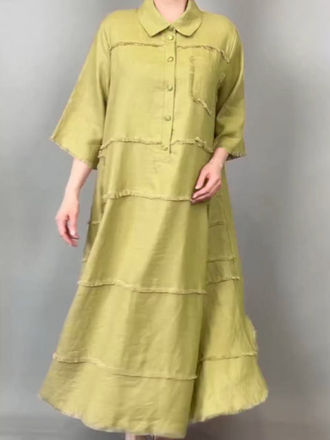 Women's Tassel Pocket Linen Shirt Dress