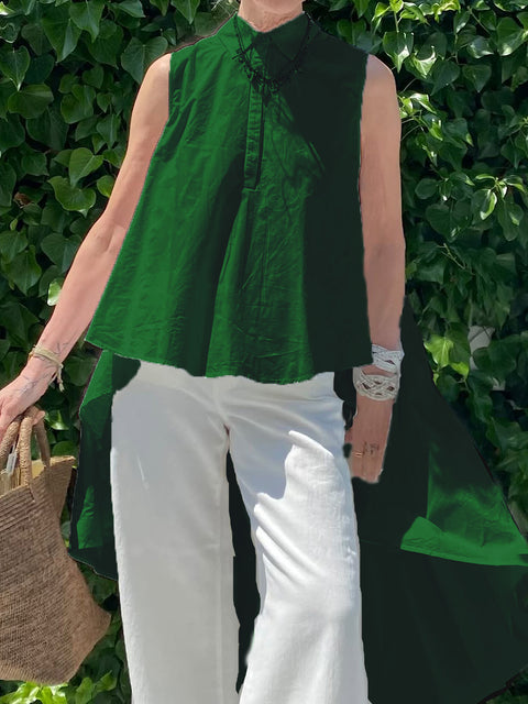 Women's Flowy Irregular Hem Cotton and Linen Top