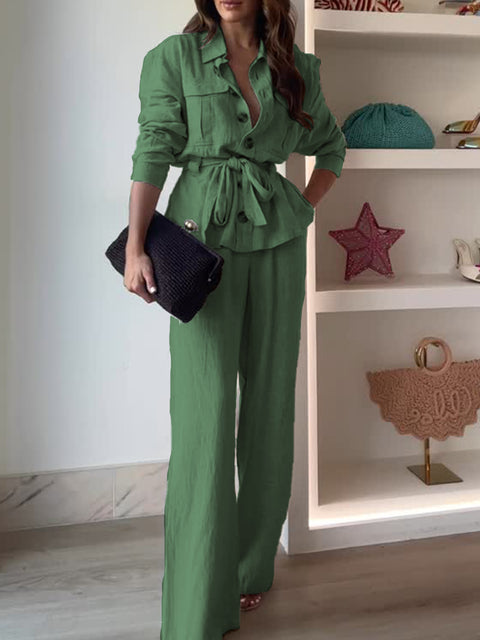 Comfortable Lace-up Top and Pants Two-piece Set