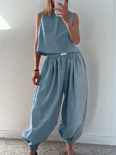 Aladdin Pants and Top Cotton and Linen Two-piece Suit