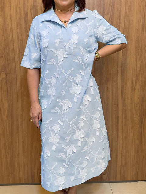 Women's Floral Cotton and Linen Shirt Dress