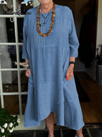 Accordion Pleated Irregular Hem Linen Dress