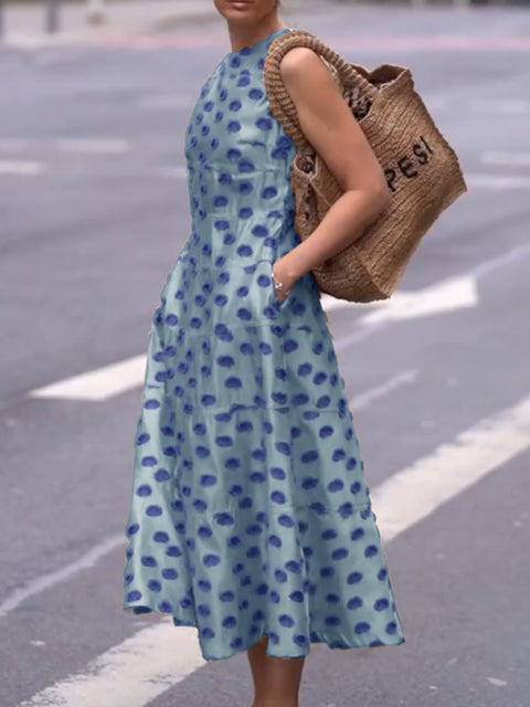 Art Polka Dot A-Line Dress with Pockets