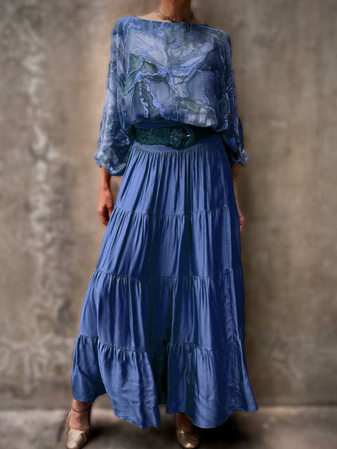 Marble Print Top and Skirt Two-piece Set