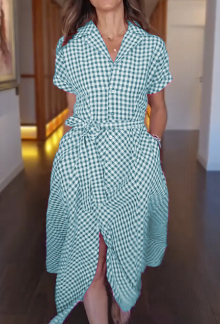 Women's Check Shirt Dress with Belt