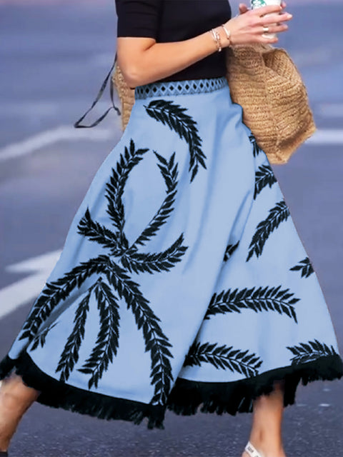 Women's Boho Tassel Hem Leaf Skirt
