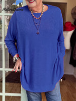 Button-back Crew Neck Top