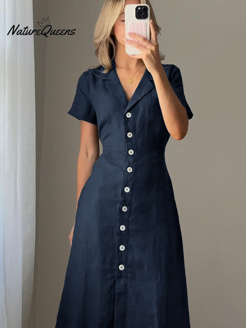 Linen Button Dress with Adjustable Belt
