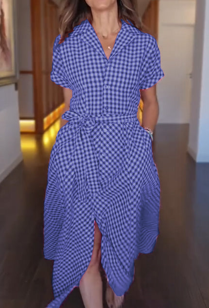 Women's Check Shirt Dress with Belt