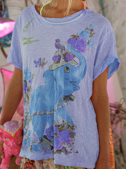 Nature Love Animals Elephant Print T-shirt