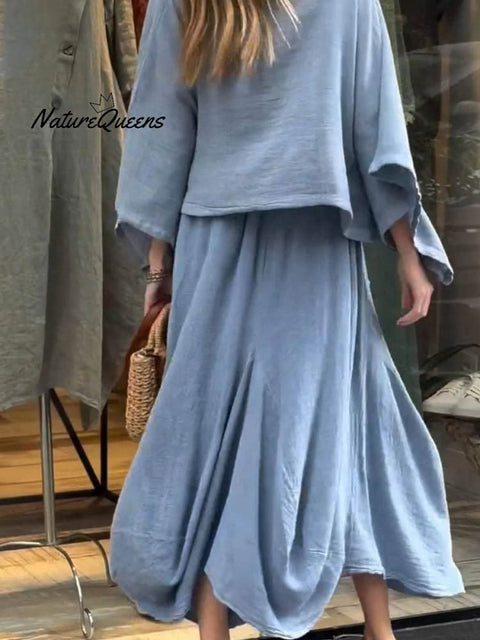 Women's Solid Color Casual Loose Elegant Stylish Skirt Two Piece Suit