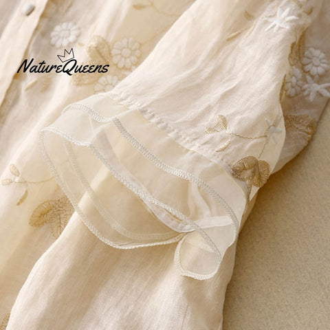 Women's Retro Floral Embroidered Style Art Loose Casual Shirt