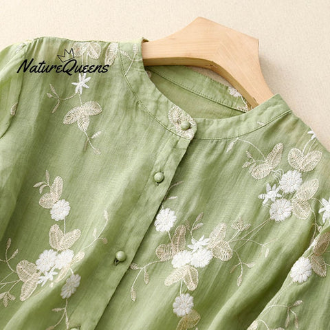 Women's Retro Floral Embroidered Style Art Loose Casual Shirt