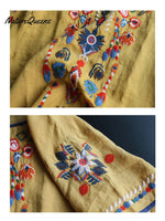 Women's Retro Ethnic Embroidered Style Loose Casual Cotton And Linen Shirt