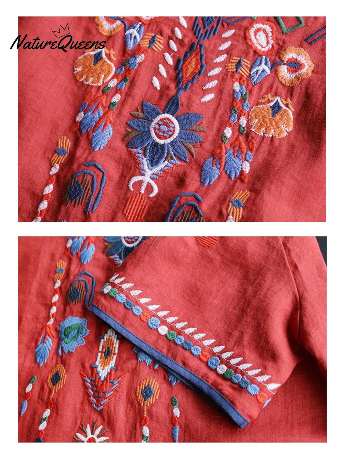 Women's Retro Ethnic Embroidered Style Loose Casual Cotton And Linen Shirt