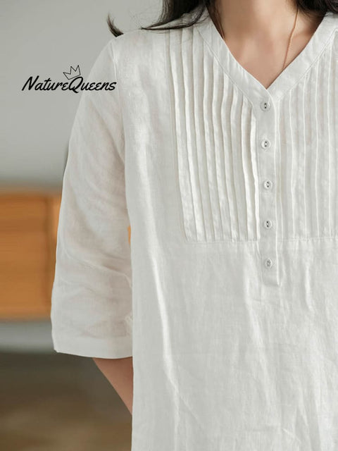 Women's Solid Color Loose Stylish Casual V-neck Long Dress