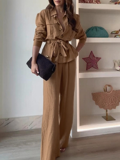 Comfortable Lace-up Top and Pants Two-piece Set