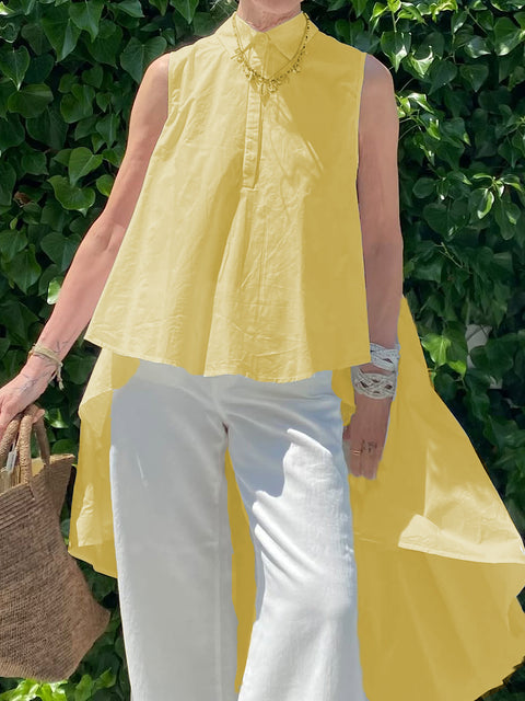 Women's Flowy Irregular Hem Cotton and Linen Top