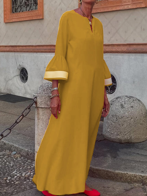 Women's V-neck Trumpet Sleeve Maxi Dress