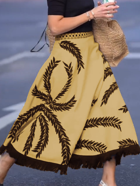 Women's Boho Tassel Hem Leaf Skirt