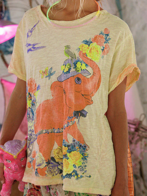 Nature Love Animals Elephant Print T-shirt