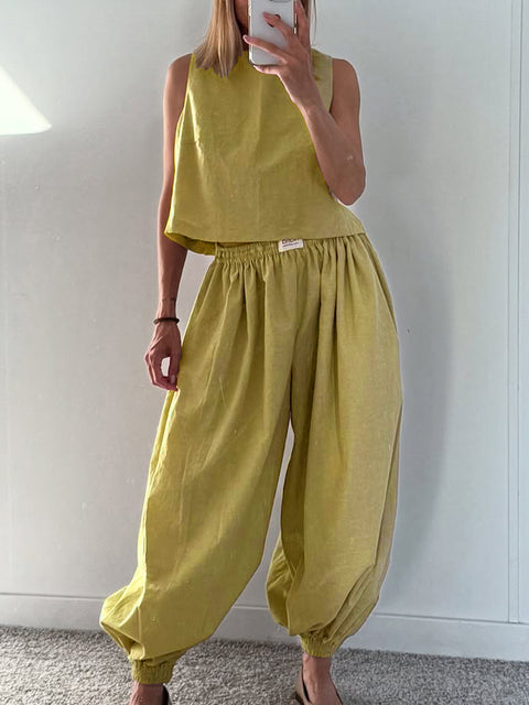 Aladdin Pants and Top Cotton and Linen Two-piece Suit