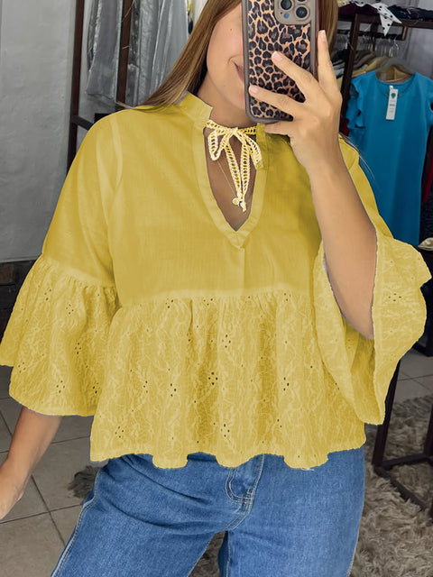 Women's Elegant Lace Flared Sleeve Shirt Top