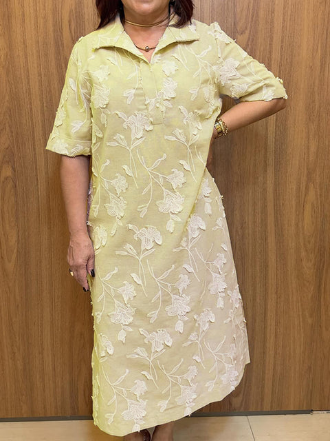 Women's Floral Cotton and Linen Shirt Dress