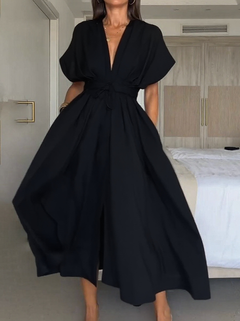 Women's V-neck Lace-up Toby Midi Dress