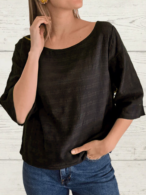 Button-back Cotton and Linen Top