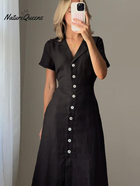 Linen Button Dress with Adjustable Belt