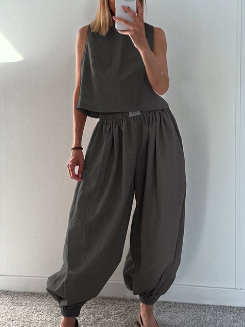 Aladdin Pants and Top Cotton and Linen Two-piece Suit